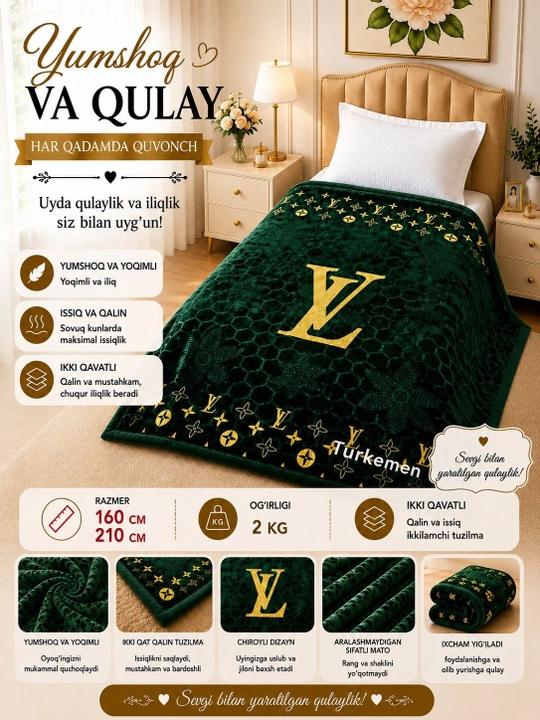 Bir kishilik, ikki qavatli qalin adyol, razmer 160 smga 210 sm - 