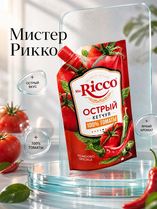 Кетчуп Mr.Ricco томатный 300 г, натуральный соус для мяса, гриля и шашлыка, 8 вкусов - 
