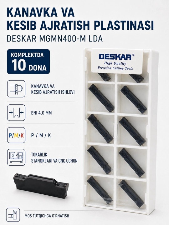 DESKAR MGMN400-M LDA 4 mm tokarlik plastinasi, ariqcha ochish va uzib kesish uchun 10 dona