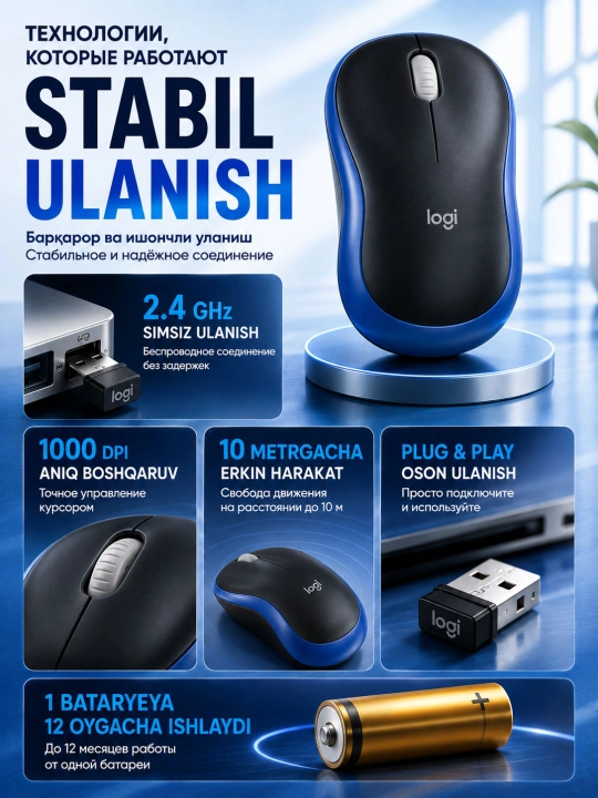 Беспроводная мышка Logitech M185, 1000 DPI, 2.4 ГГц, до 10 м