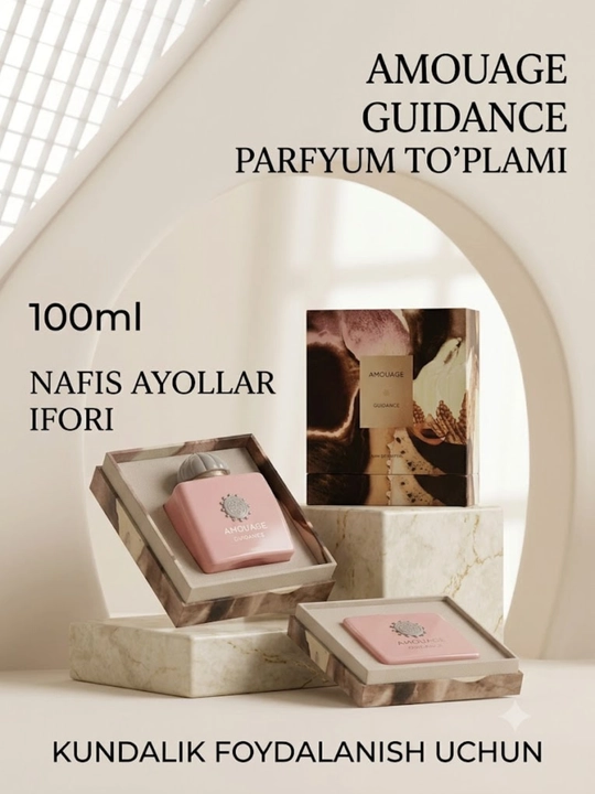 Ayollar atiri Amouage Guidance Eau de Parfum mevali va gulli nafis ifor, 100 ml