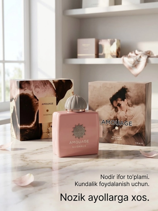 Ayollar atiri Amouage Guidance Eau de Parfum mevali va gulli nafis ifor, 100 ml