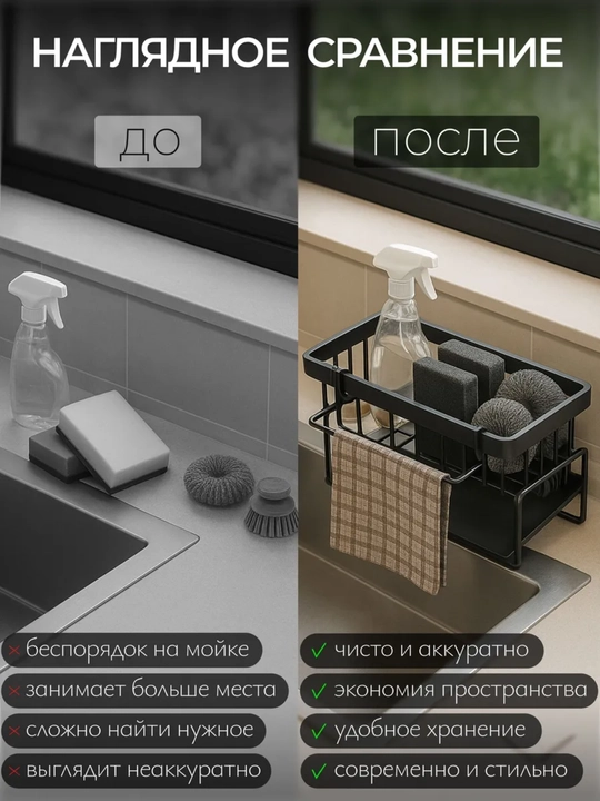 Органайзер для кухни и раковины для моющих средств, губок и щеток