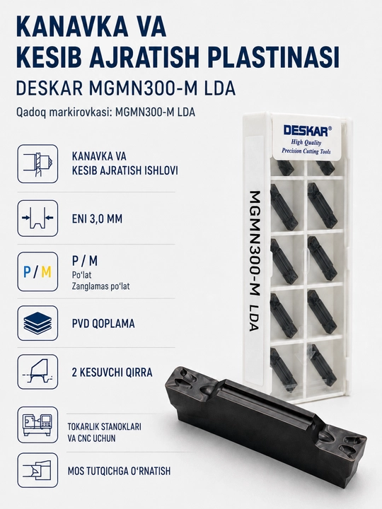 DESKAR MGMN300-M LDA almashtiriladigan tokarlik plastinasi, 3 mm, 10 dona