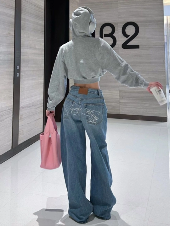 Ayollar uchun Y2K boyfriend uslubidagi jinsi shim, street style