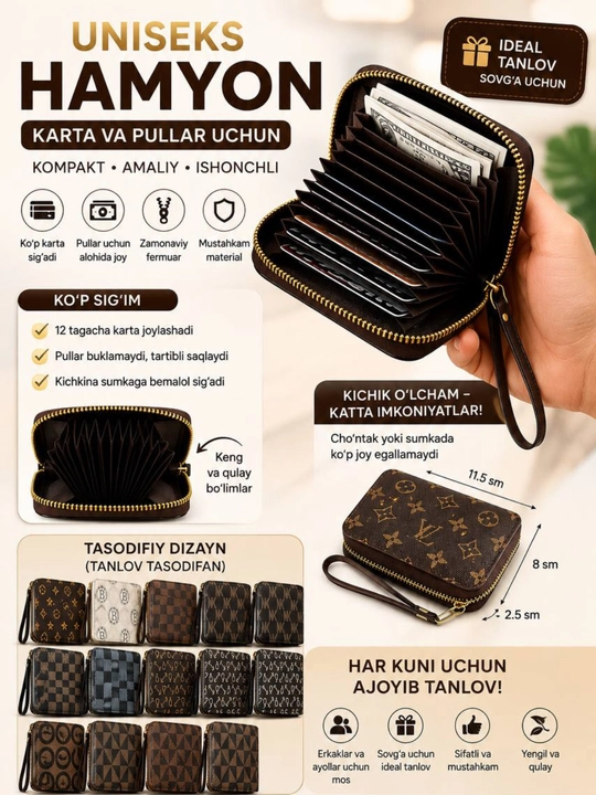 Ayollar uchun hamyon, mini-hamyon, kartalar uchun g‘ilof - 