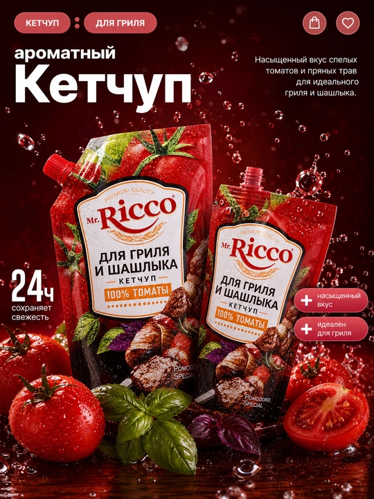 Кетчуп Mr.Ricco томатный 300 г, натуральный соус для мяса, гриля и шашлыка, 8 вкусов