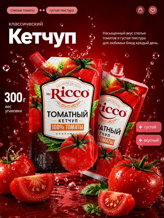 Кетчуп Mr.Ricco томатный 300 г, натуральный соус для мяса, гриля и шашлыка, 8 вкусов - 