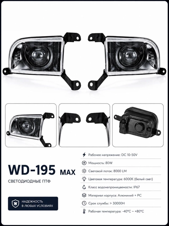 LED противотуманки 3 режима для Chevrolet Lacetti WD-195 MAX, 80W, 8000 Lm - 
