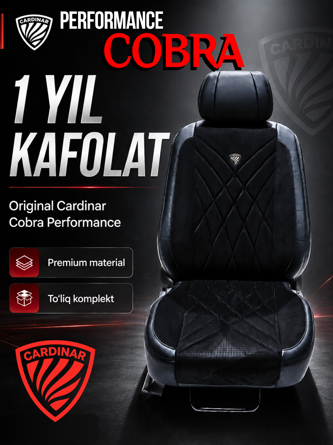 Cardinar Cobra Performance avto chexol, alkantara, eko-teri, Chevrolet uchun komplekt