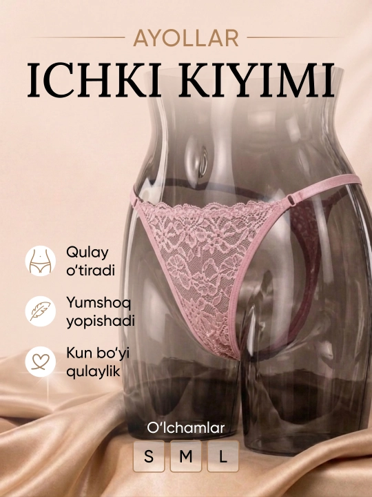 Ayollar stringi, 2 dona, ayollar uchun to‘rli ichki kiyim