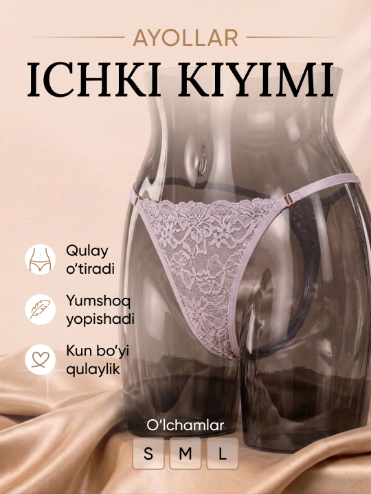 Ayollar stringi, 2 dona, ayollar uchun to‘rli ichki kiyim