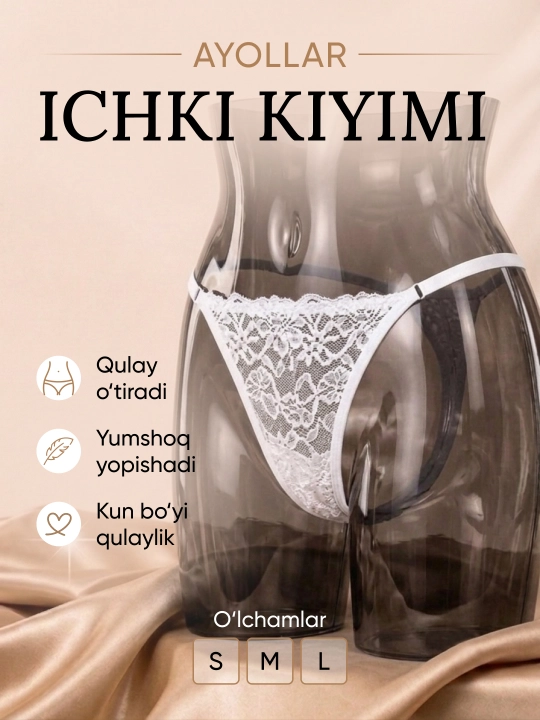 Ayollar stringi, 2 dona, ayollar uchun to‘rli ichki kiyim
