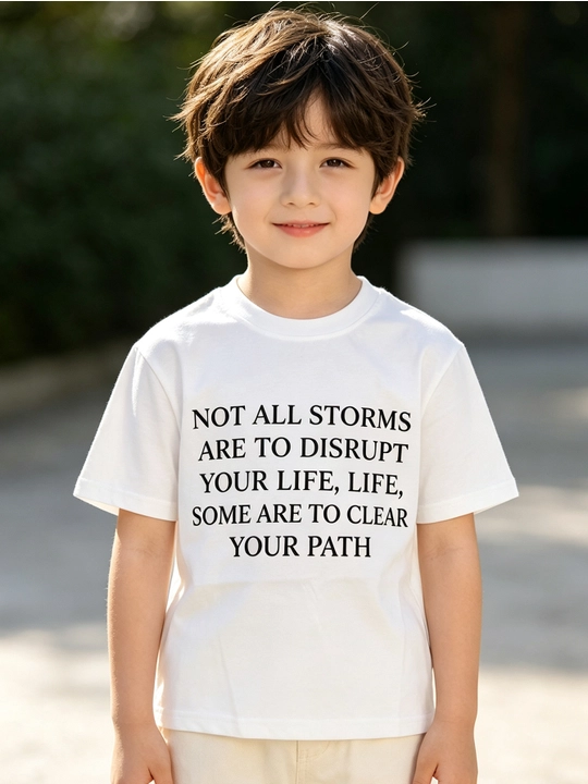 9-13 yosh bolalar uchun yozuv-bosilgan oq paxta futbolkasi - 