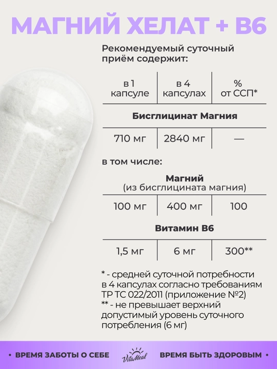Magniy bisglisinat + Vitamin B6, VitaMeal, 120 kapsula