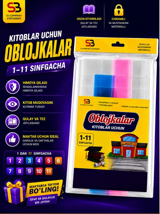 Kitob va darsliklar uchun  muqovalar, rus va o'zbek tillarida 1-11 sinflar uchun - 