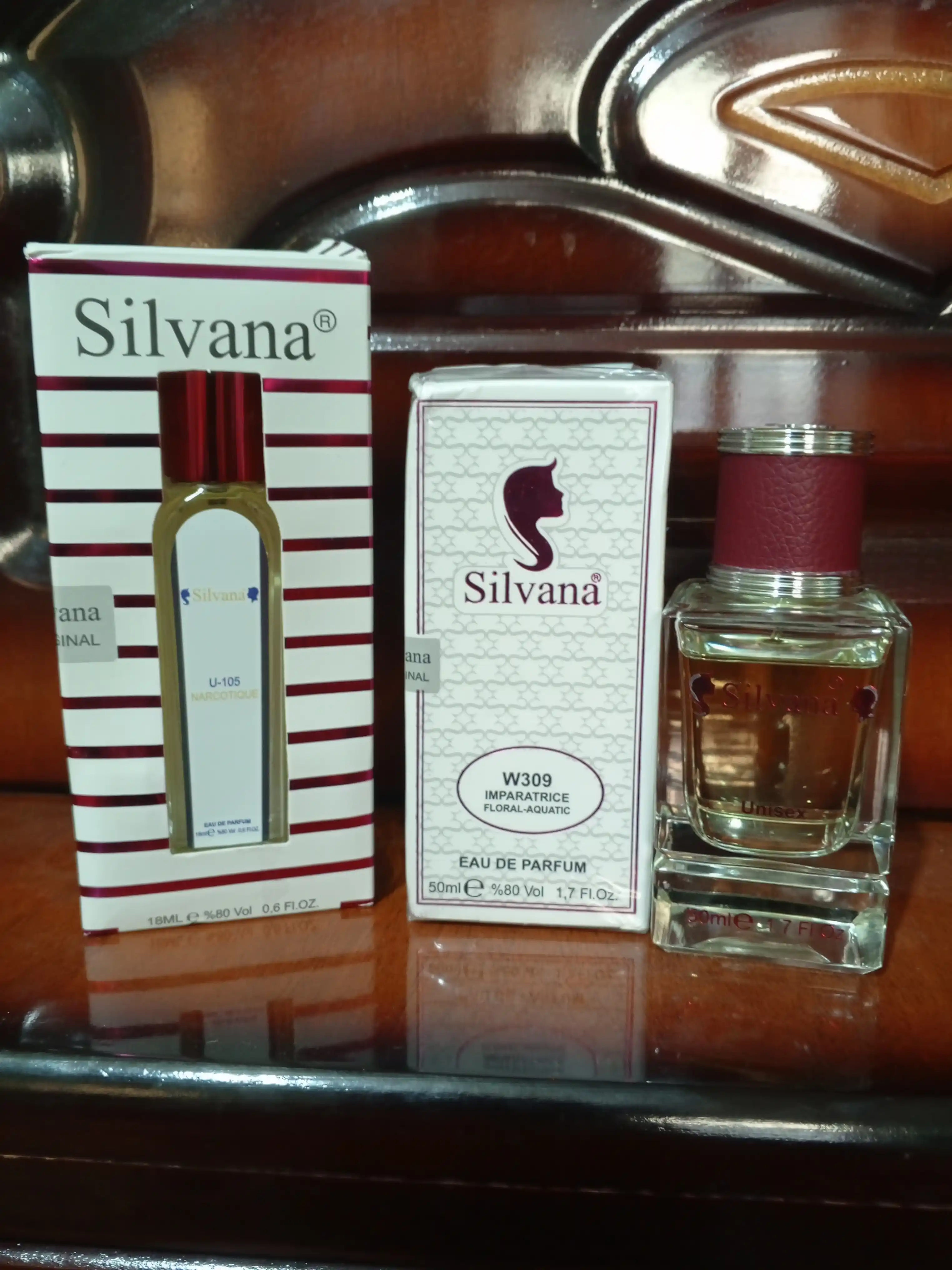 Parfyumlangan suv SILVANA 5 variant, 50 va 18 ml