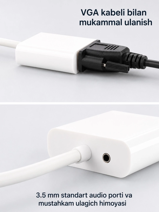 HDMI dan VGA ga adapter, 3.5 mm audio konvertor 1080P, monitor va proyektor uchun