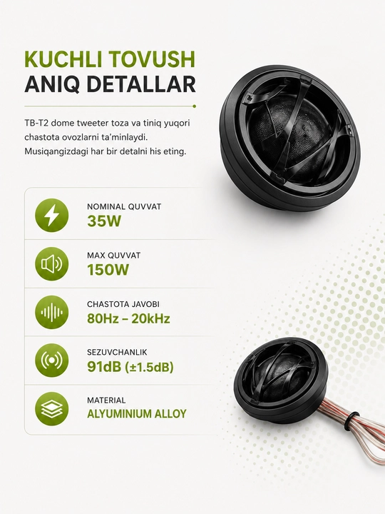 Hertz DT 24.3 tviter 80W, avtomobil uchun pishalka krossover bilan, 2 dona