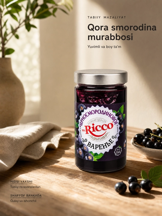 Murabbo Mr.Ricco, Chernika (Ko'k meva), Klyukva, Qora smorodina
