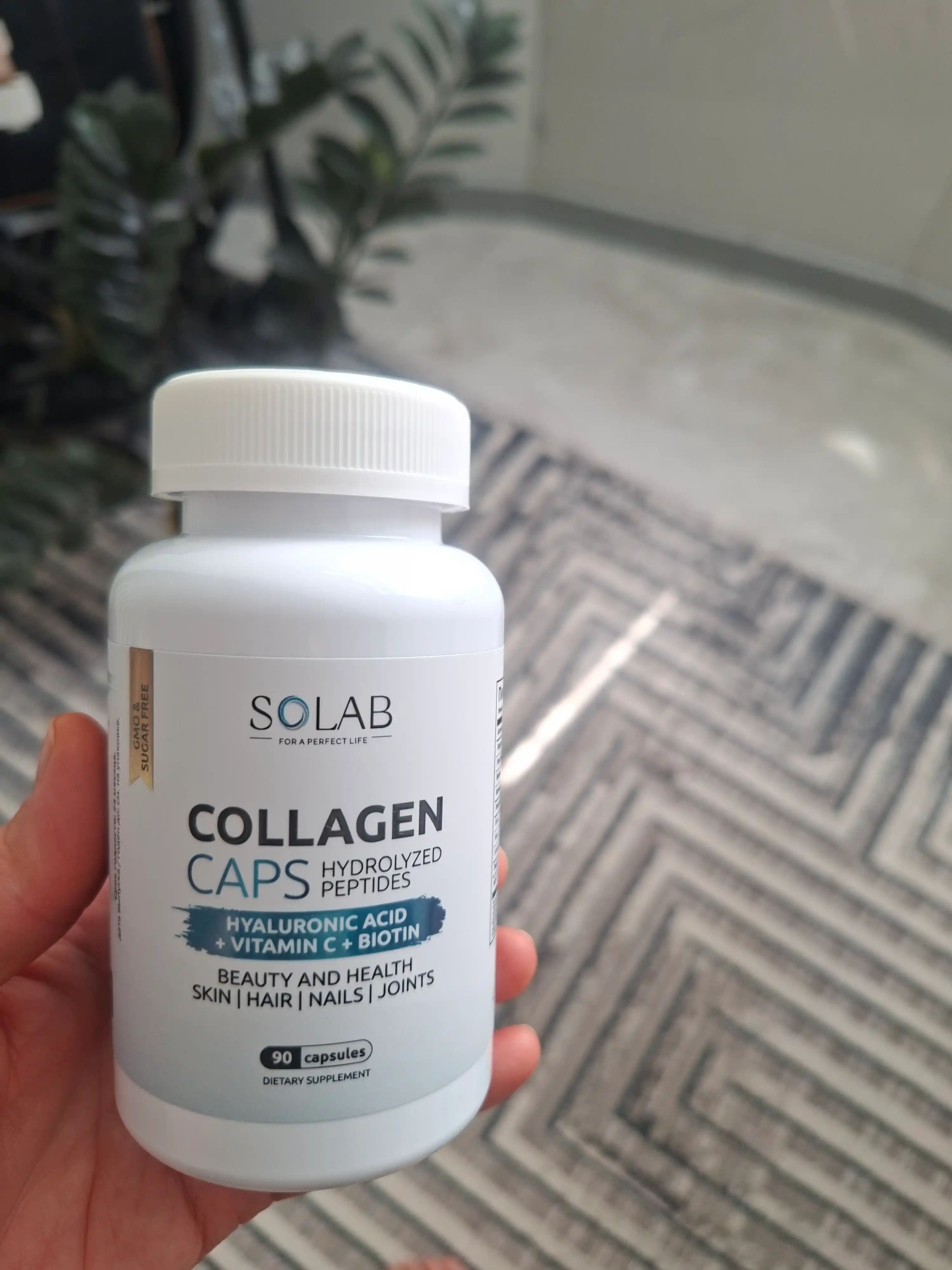 Kollagen kapsulada, SOLAB, C vitamini + Gialuron kislotasi + Biotin bilan, 90 kapsula