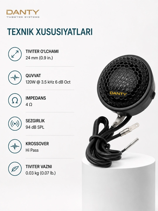 Hertz DT 24.3 tviter 80W, avtomobil uchun pishalka krossover bilan, 2 dona