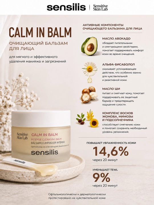 Очищающий бальзам для лица Sensilis Calm in Balm для снятия макияжа, 50 мл
