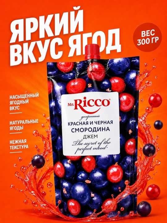 Mr.Ricco tabiiy rezavor va mevali desert djem assortimenti 300g