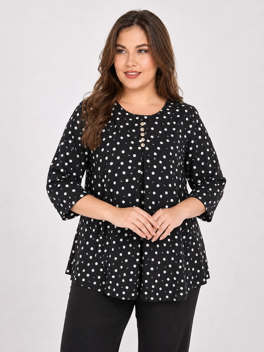 Ayollar uchun no‘xat gulli erkin bichimli bluzka XL–5XL