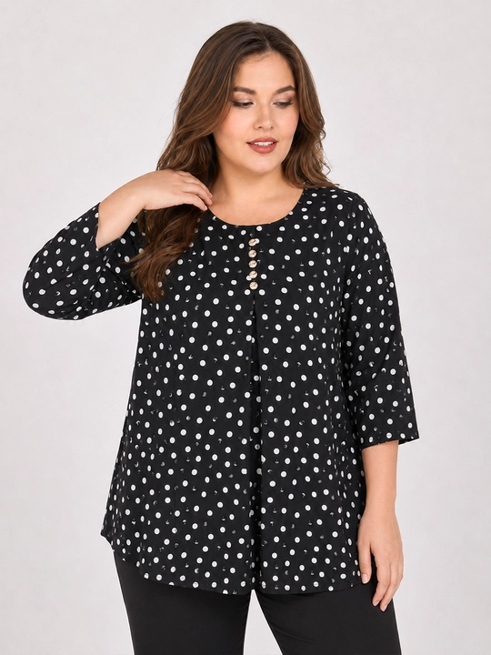 Ayollar uchun no‘xat gulli erkin bichimli bluzka XL–5XL