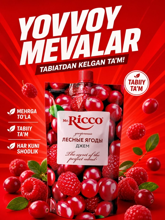 Джем десертный Mr.Ricco из натуральных ягод и фруктов 300г - 