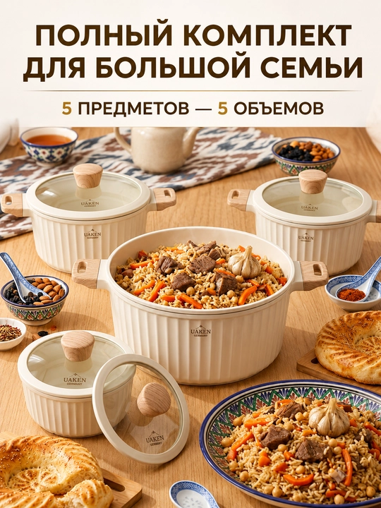 Набор посуды с крышками, антипригарное покрытие, для всех типов плит