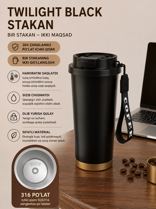 500 ml li termos, ikki xil ichish usuli, jo‘mrak yoki qopqoq orqali, unisex - 
