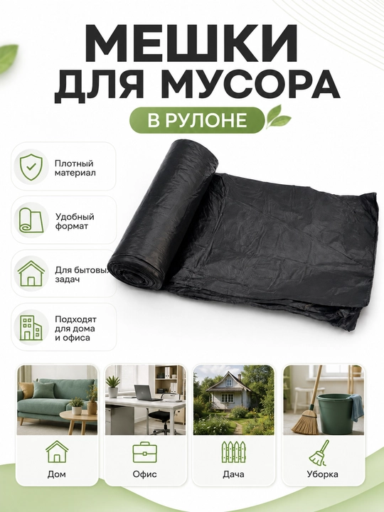 Axlat uchun paketlar, 55 litr, 25 dona, 70×90 sm, 60 mkm, qora