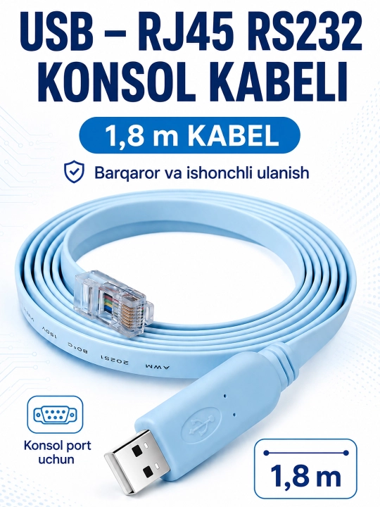 USB-A RJ45 Console кабель RS232 PL2303, для роутеров и коммутаторов, DB9 - 