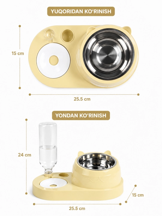 Mushuklar va itlar uchun avtomatik suv ta’minoti bilan jihozlangan 2 ta 1 da taomdon va suvdon, 300 ml