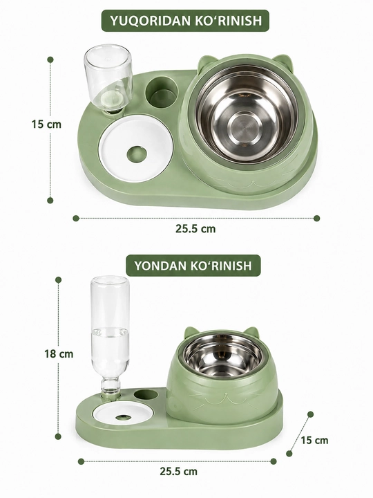 Mushuklar va itlar uchun avtomatik suv ta’minoti bilan jihozlangan 2 ta 1 da taomdon va suvdon, 300 ml