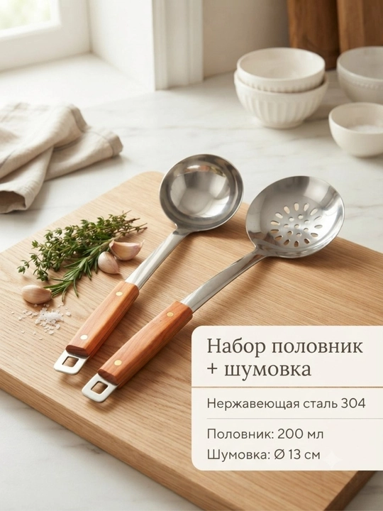 Шумовка, половник из нержавеющая стали набор и по отдельности - 