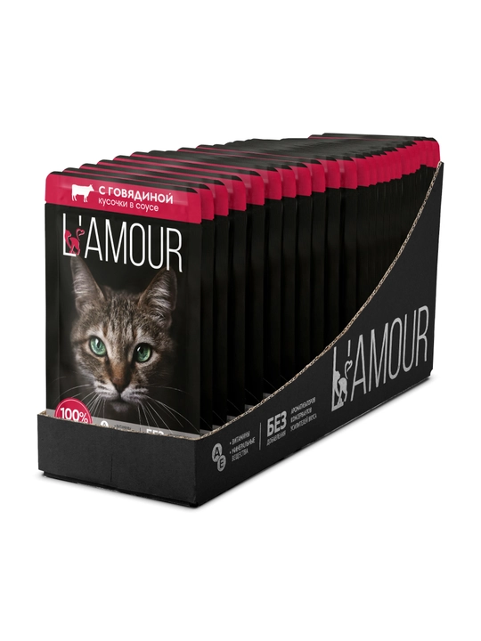 Lamour влажный корм для кошек, с говядиной в соусе, 75 гр 28 шт
