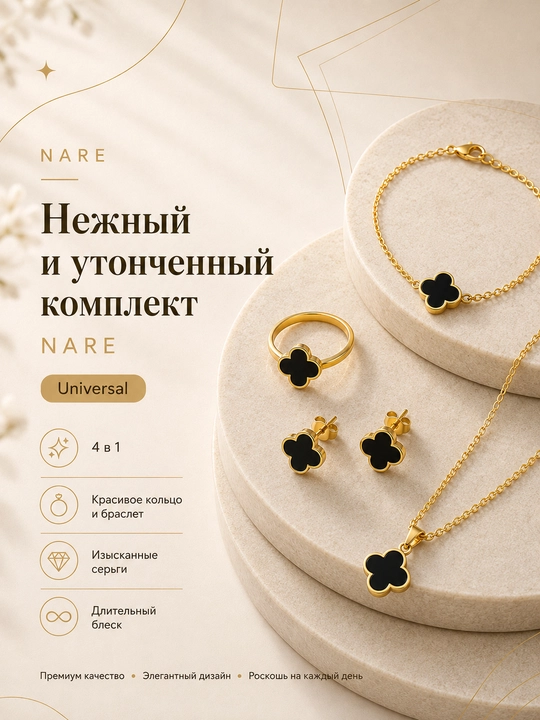 Набор украшений цепочка, серьги, кольцо и браслет - 