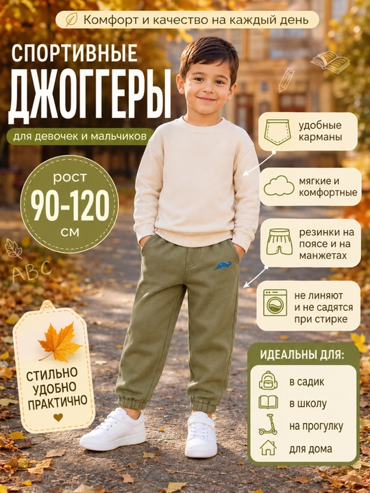 Детские штаны, для мальчика и девочки, без начеса, спортивные - 