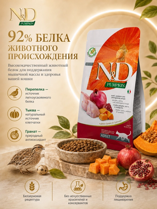 Farmina N&D Neutered sterilizatsiya qilingan mushuklar uchun holistik quruq ozuqa, 5kg