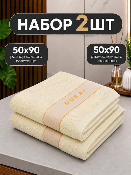 Sochiqlar to‘plami DUBAI, 2 dona, 50x90 sm, yuz va qo‘l uchun - 