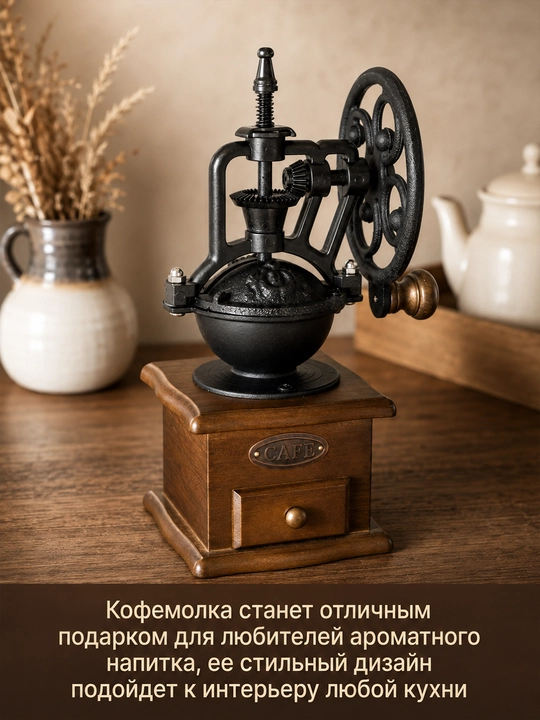 Keramik tegirmonli retro qo‘l kofe maydalagich 27 sm