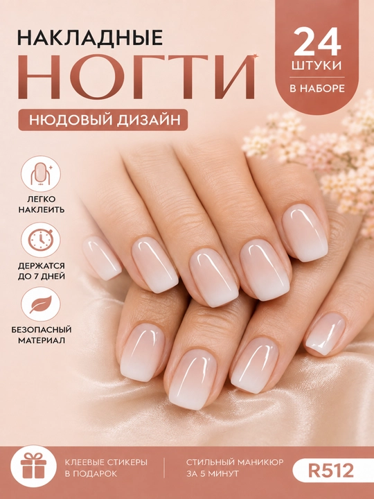 Ногти накладные с разным дизайном, с клеем 24 шт - 