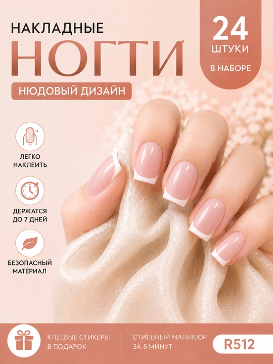 Ногти накладные с разным дизайном, с клеем 24 шт - 