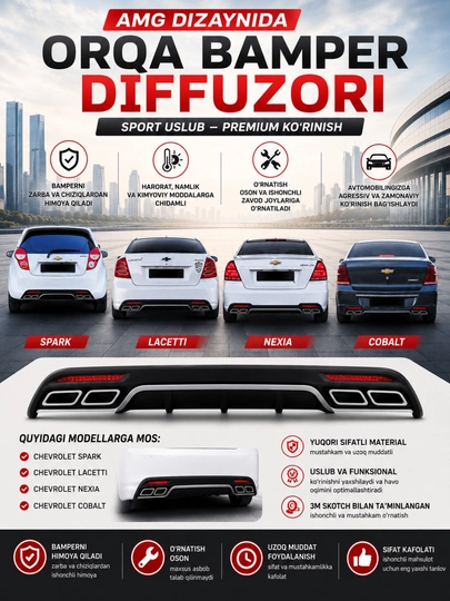 Orqa bamperga diffuzor yubka,spark / lasetti / cobalt / ravon r3 uchun - 