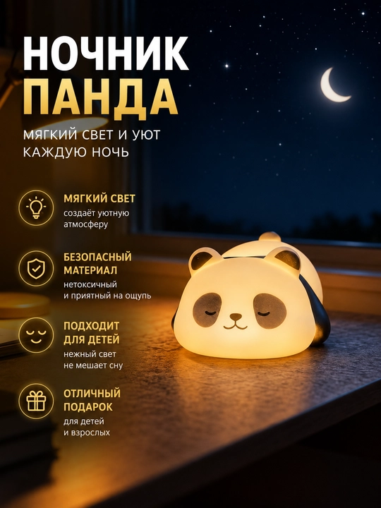 Panda tungi chirog‘i, svetilnik, sovg'a, bolalar xonasi uchun dekor