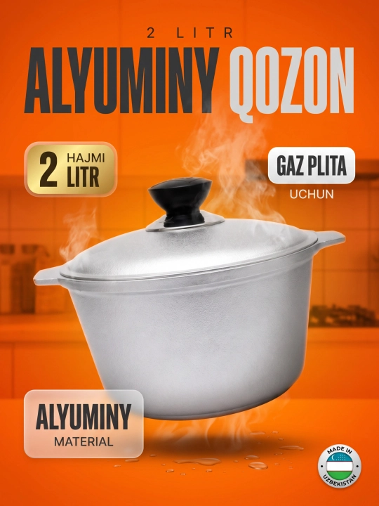 Qozon 2 l - alyuminiy, granit qoplamali, shisha qopqoqli - 