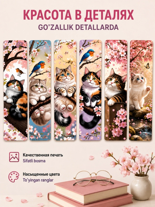 Закладки для книг ламинированные, набор 6 штук, 4,5 × 18,5 см